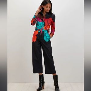 The Kit Alex Jumpsuit Black Floral Iris Cotton Utility Colorful